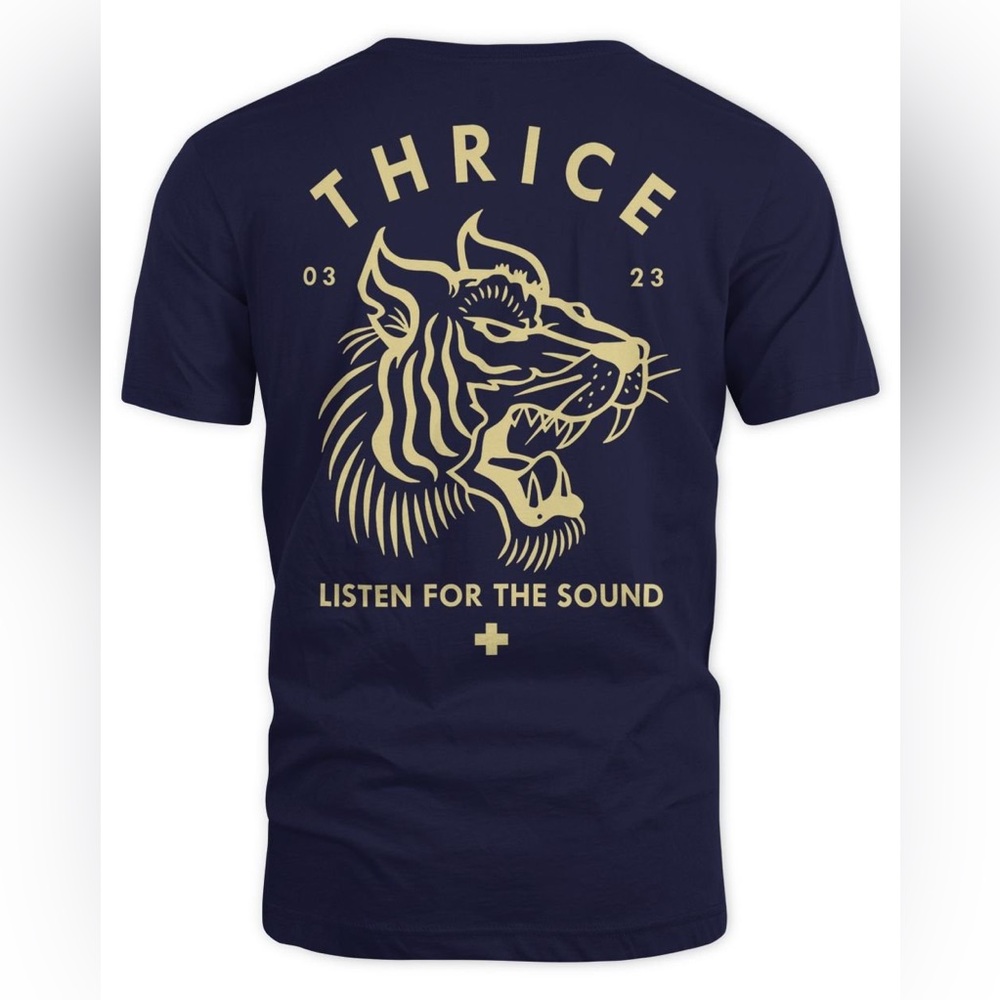 NWOT- Thrice “Listen for the Sound” Tiger T-shirt - Navy/Gold - Size L